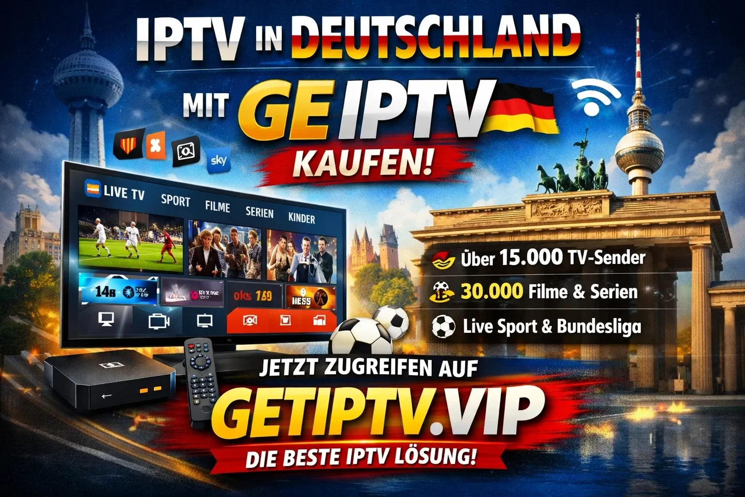 IPTV in Deutschland mit GETIPTV.VIP – Premium TV-Sender, Sport, Filme und Serien in HD und 4K