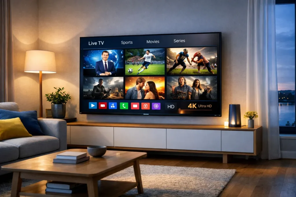 Modern IPTV-streaming i Sverige med 4K-kanaler, sport, filmer och serier via GetIPTV.vip