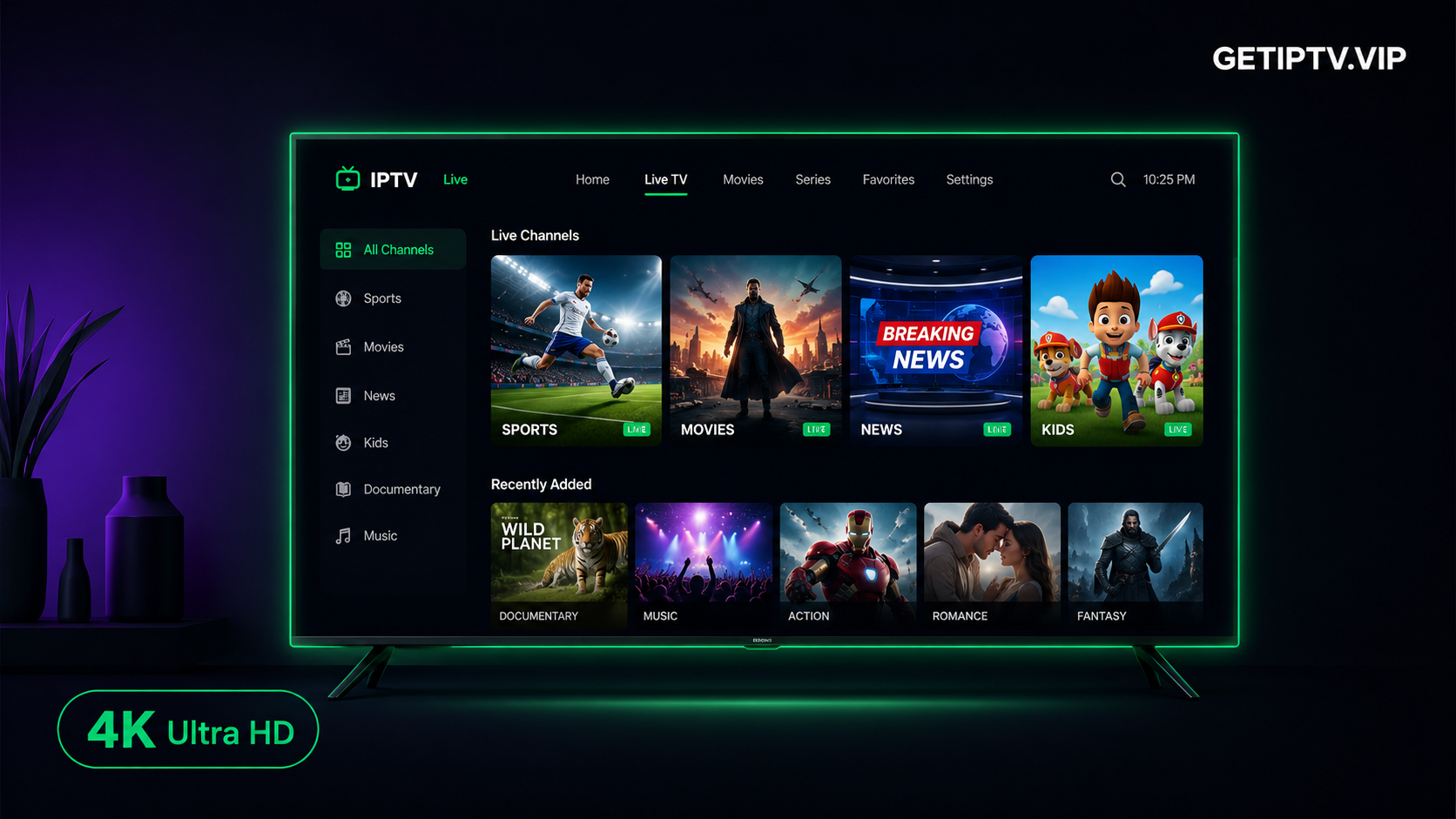 IPTV subscription on Smart TV — 4K live streaming with GETIPTV.VIP